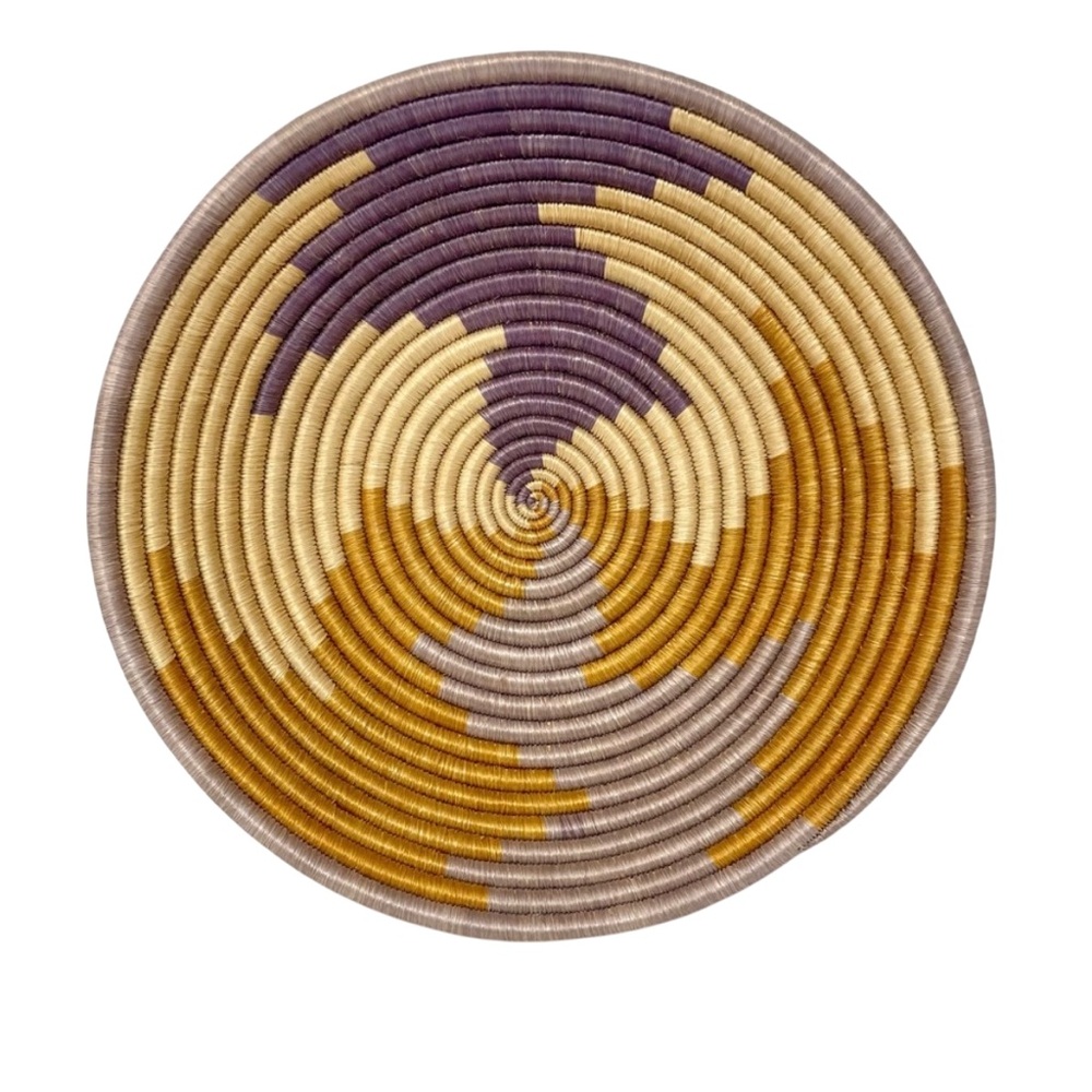 Handwoven Sisal Coil Swirl Basket Wall Decor Natural Fibers Purple Brown 11.5” - Picture 5 of 7